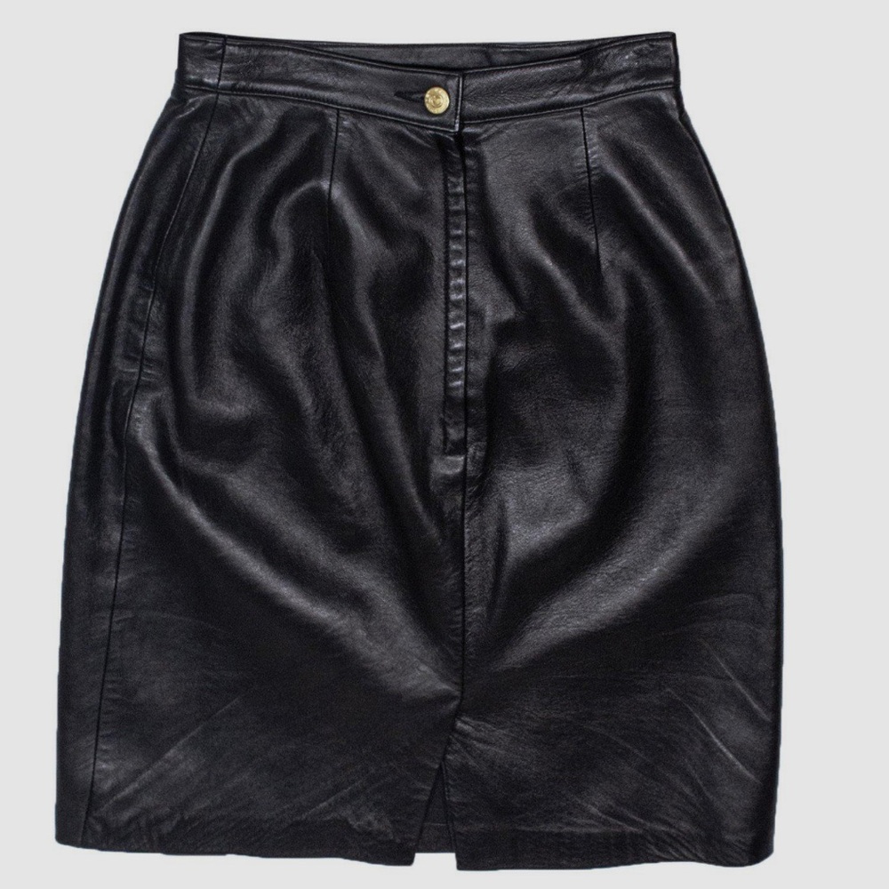 St. John Black Leather Pencil Skirt